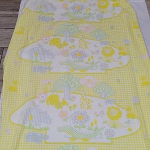 Vintage Warmsuta baby crib fitted sheet yellow check with animals